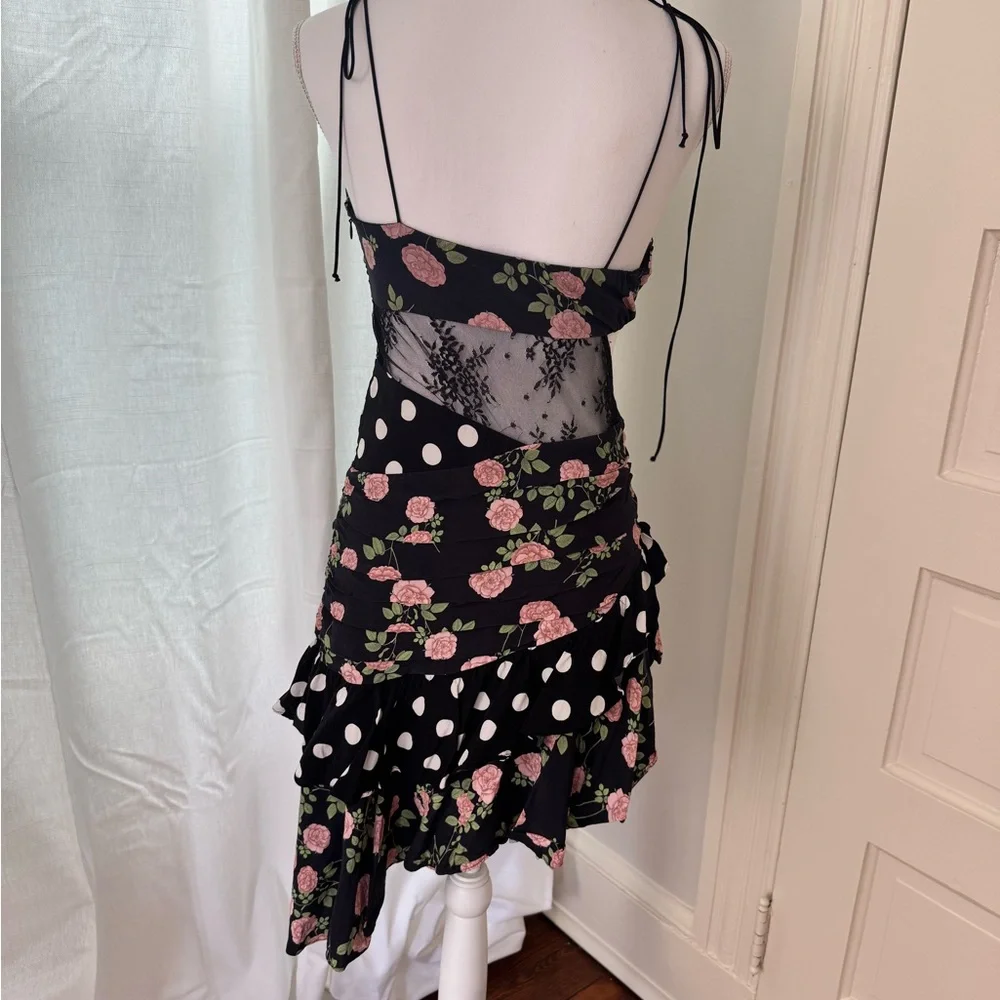 For Love And Lemons Pink and White Asymmetrical Ruffled Cocktail Dress - Picture 3 of 5